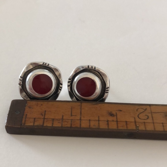 Sterling Silver & Red Stone Post Earrings – Southwestern Style! - Picture 4 of 5